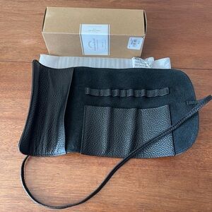 Pottery Barn Leather Reese Travel Tech Roll Cord Cable Organizer Storage 3 AVL